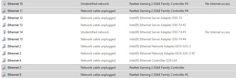 10Gtek Realtek RTL8125 Quad Port Enumeration In Windows With Far End Port Connected