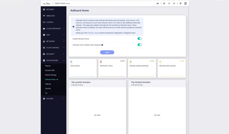 GL.iNet Flint 3 BE9300 Applications AdGuard Home