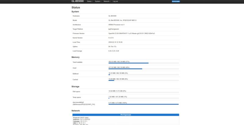 GL.iNet Flint 3 BE9300 LuCI OpenWRT Dashboard