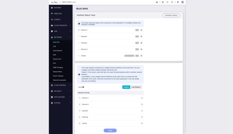 GL.iNet Flint 3 BE9300 Network Multi WAN