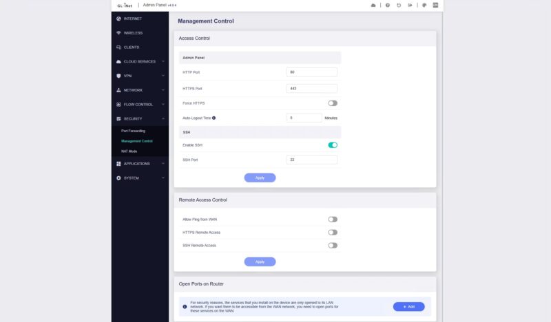 GL.iNet Flint 3 BE9300 Security Management Control