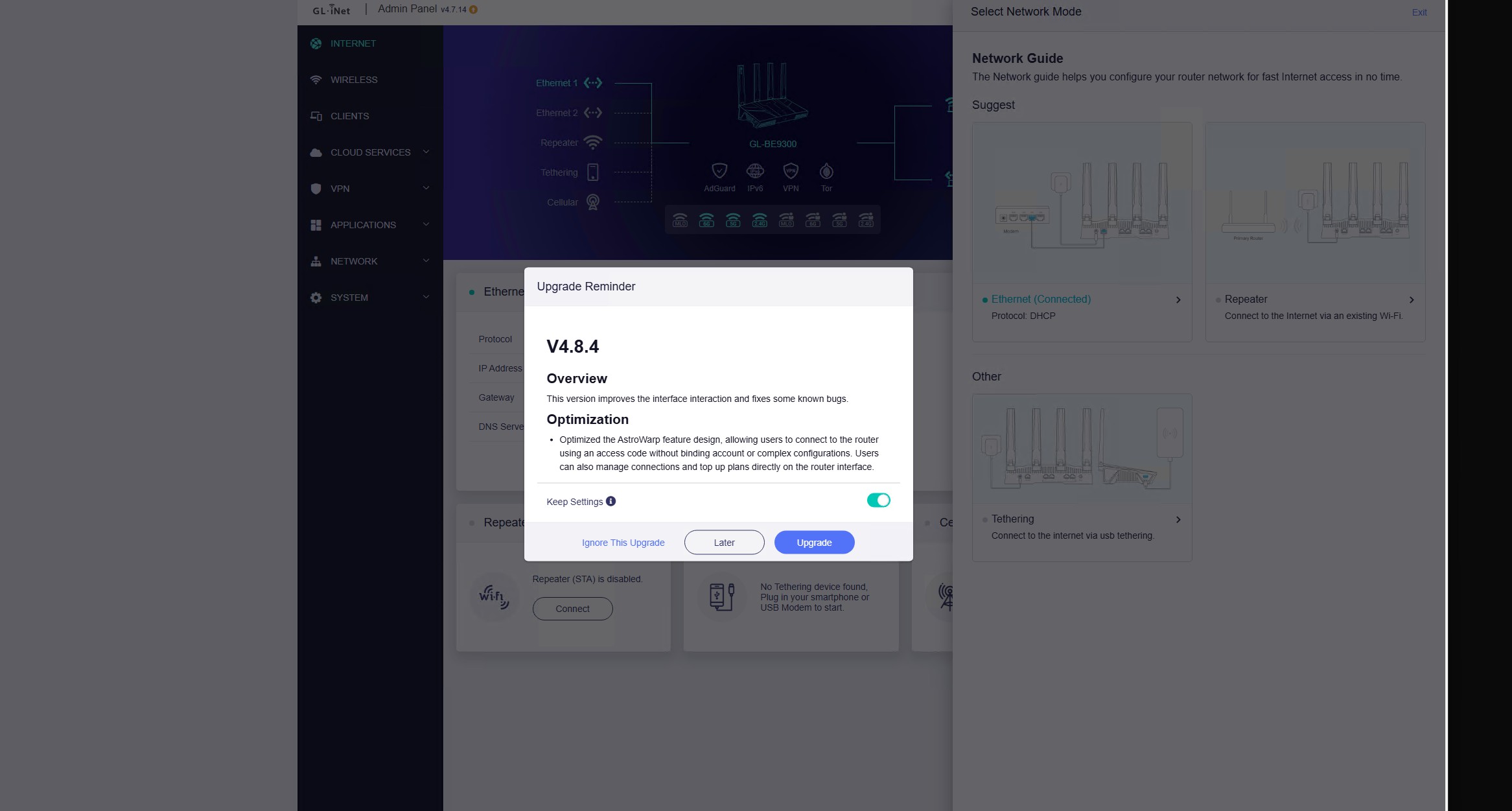 GL.iNet Flint 3 BE9300 System Advanced Settings LuCI