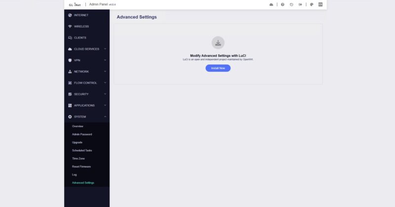 GL.iNet Flint 3 BE9300 System Advanced Settings LuCI