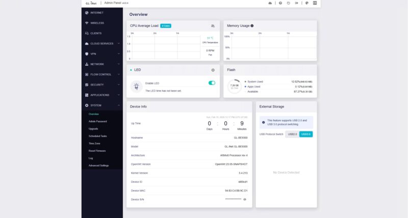 GL.iNet Flint 3 BE9300 System Overview