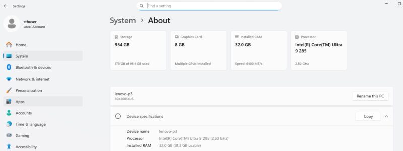 Lenovo ThinkStation P3 Tiny Gen2 System About
