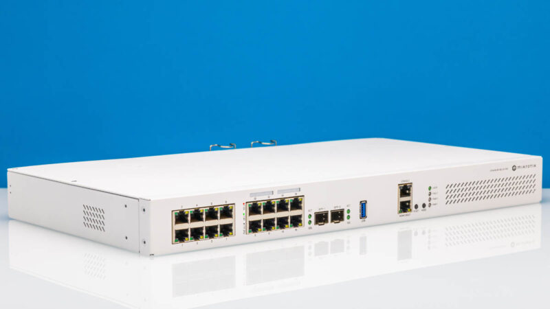 MikroTik CRS418 8P 8G 2S RM Front Angled 2
