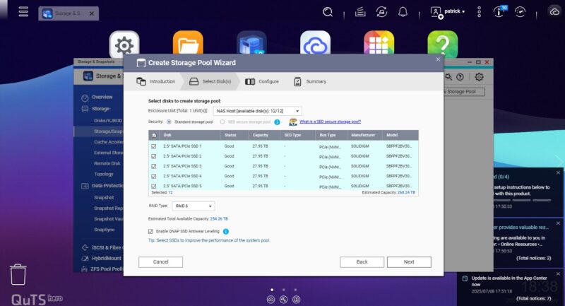 QNAP TS H1290FX Storage Pool Wizard RAID 6 254TB