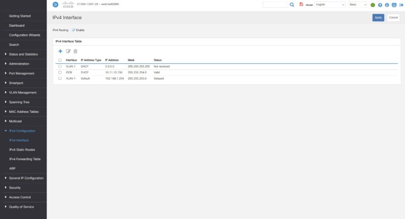 Cisco C1300 12XT 2X Web GUI IPv4 Interface