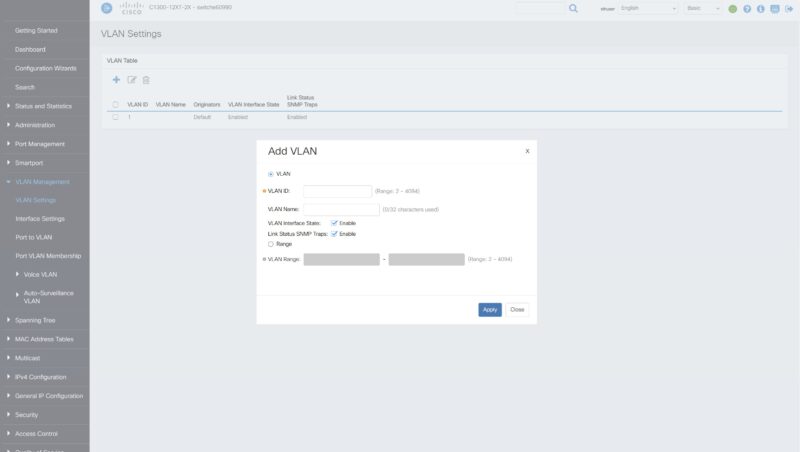 Cisco C1300 12XT 2X Web GUI VLAN Add VLAN
