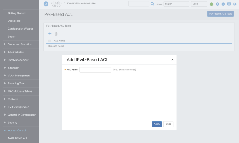 Cisco Catalyst C1300 16XTS Management Web UI ACL