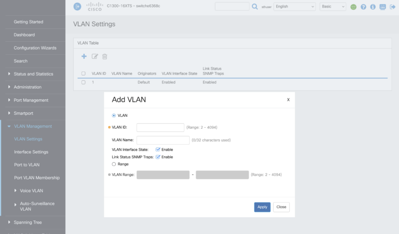 Cisco Catalyst C1300 16XTS Management Web UI Add VLAN