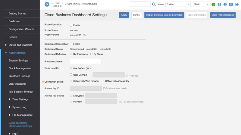Cisco Catalyst C1300 16XTS Management Web UI Cisco Business Dashboard