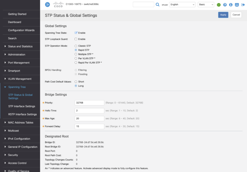 Cisco Catalyst C1300 16XTS Management Web UI STP