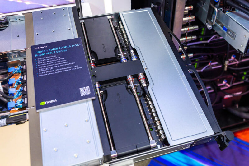 Gigabyte Booth Tour Liquid Cooled NVIDIA HGXT Rubin NVL8 Liquid Cooling 2