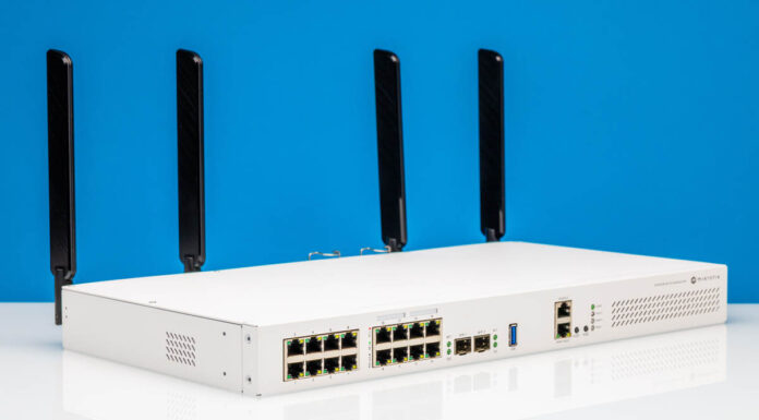 MikroTik CRS418-8P-8G-2S+5axQ2axQ-RM Review The All-in-One PoE Switch Router with WiFi 6 MikroTik CRS418 8P 8G 2S 5axQ2axQ RM Front Angled 2