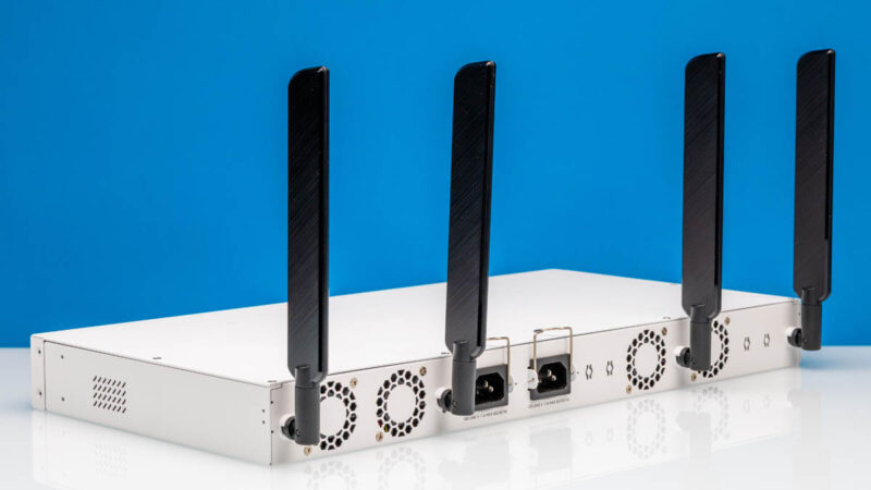 MikroTik CRS418 8P 8G 2S 5axQ2axQ RM Rear Angled 1