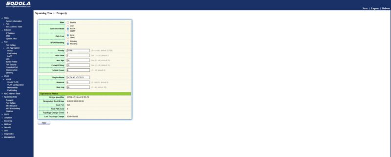 Sodola SL510S 4T2XS Web Management Spanning Tree