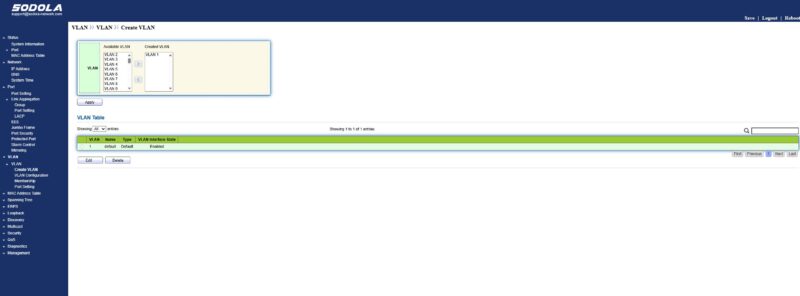 Sodola SL510S 4T2XS Web Management VLAN