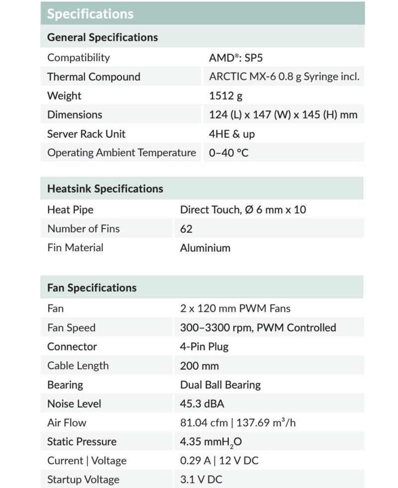 Arctic Freezer 4U SP5 Specs