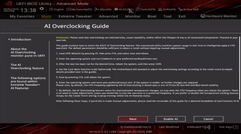 ASUS ROG Crosshair X870E Hero UEFI AI Overclocking