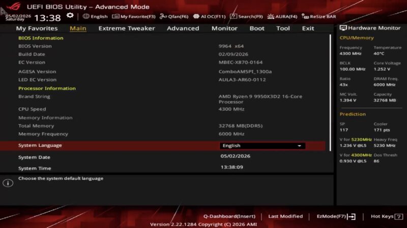 ASUS ROG Crosshair X870E Hero UEFI Main