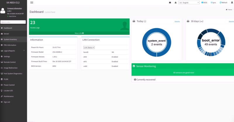 ASUS XA NB3I E12 IPMI Dashboard