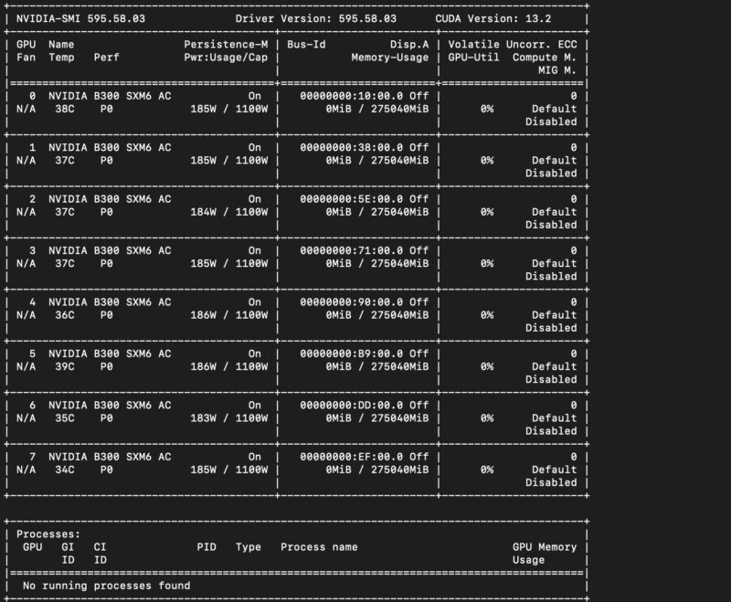ASUS XA NB3I E12 NVIDIA HGX B300 Nvidia Smi