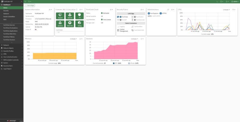 Fortinet FortiGate 40F FortiOS 7.6 Dashboard