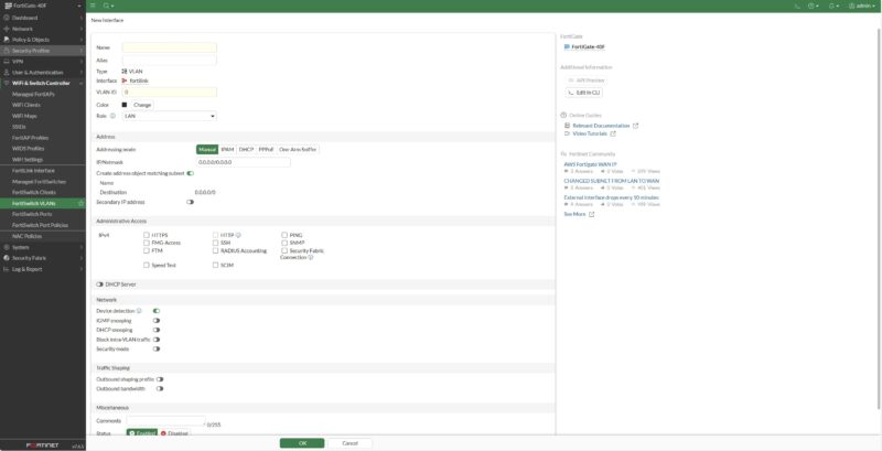 Fortinet FortiGate 40F FortiOS 7.6 FortiSwitch VLANs New Interface