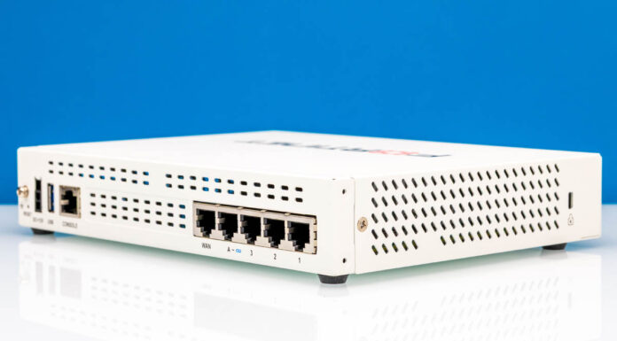 Fortinet FortiGate FG-40F Review Leveling-up Firewall Testing Fortinet FortiGate 40F Rear Angled 2