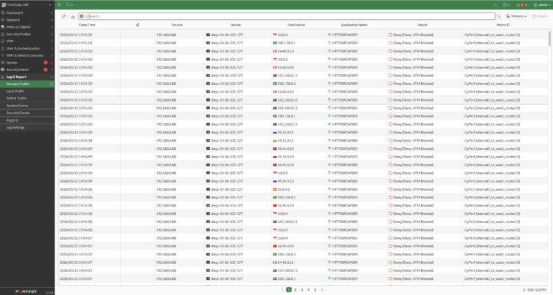 Fortinet FortiGate 60F FG 60F Log Traffic Blocked