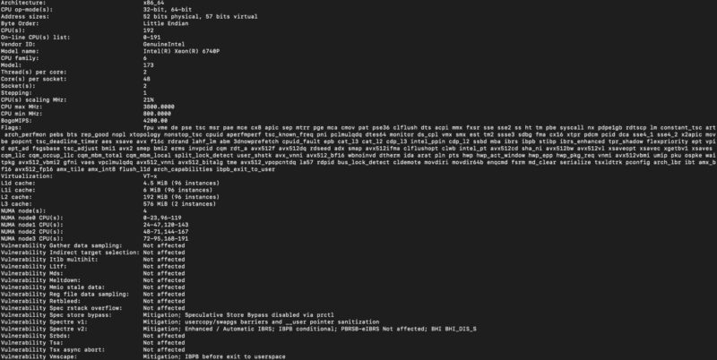 Intel Xeon 6740P Lscpu Output Large