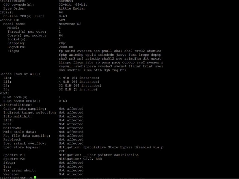 Xsight Labs E1 DPU Ubuntu Installation Step 13 Lscpu In Ubuntu 24.04