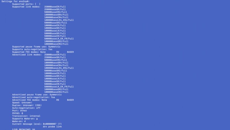 Intel E825C QSFP ethtool output
