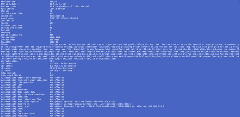 Intel Xeon 6553P-B lscpu output