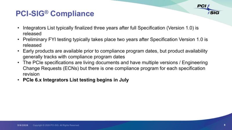 PCI-SIG PCIe compliance timeline