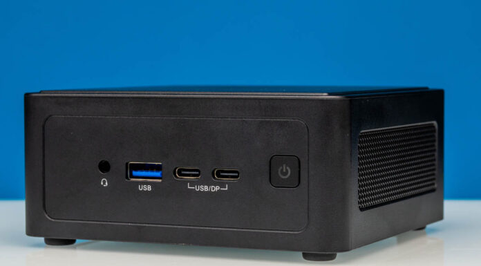 ASRock Industrial NUC BOX-358H Mini PC Review ASRockRack NUC BOX 358H Front Angled 1