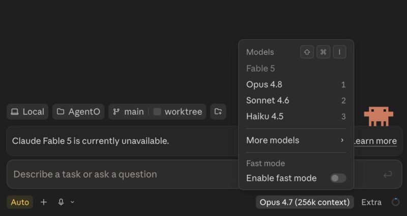 Anthropic Claude Desktop App Fable 5 Not Available
