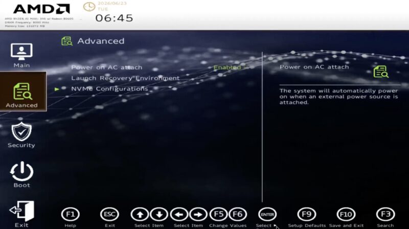 AMD Ryzen AI Halo UEFI BIOS 3 Power On With AC