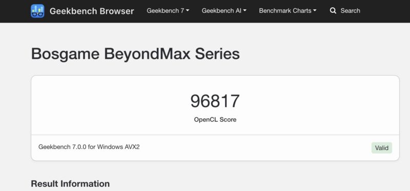Geekbench 7 Bosgame M5 Max Balanced OpenCL