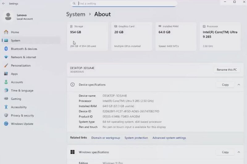 Lenovo ThinkStation P3 Ultra SFF G2 System Info