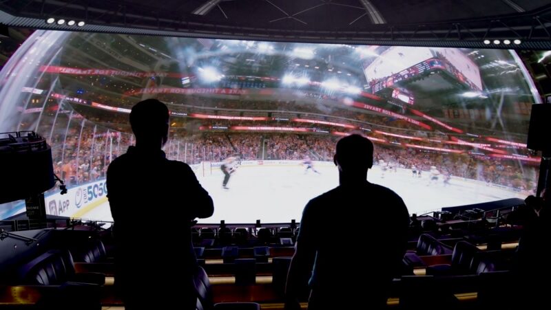 Cosm Los Angeles tour frame at 01:45 showing UFC content on the dome