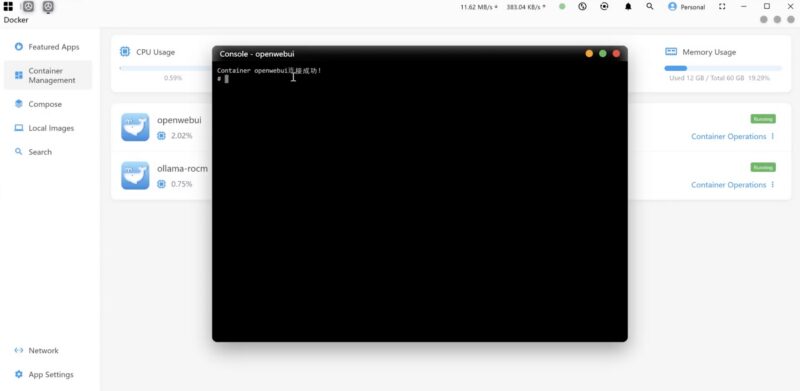 Minisforum N5 Max Install Open WebUI Container Success