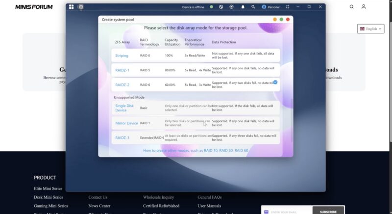 Minisforum N5 Max Miniscloud Create System Pool