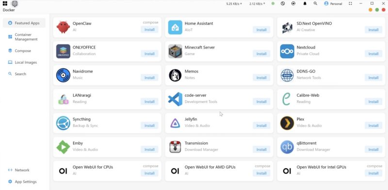 Minisforum N5 Max Miniscloud Docker Apps