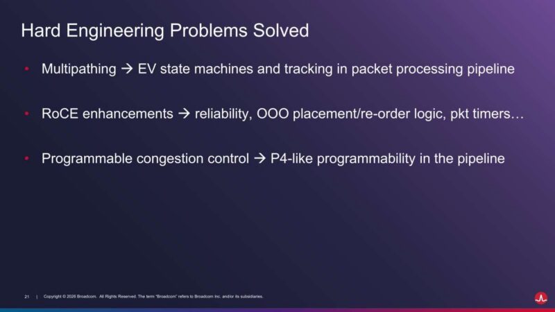 Hot Chips 2026 Broadcom Thor Ultra Ethernet NIC Slide 21 Hard Engineering Problems Solved