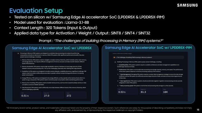 Hot Chips 2026 Samsung LPDDR5X PIM Slide 15 Evaluation Setup
