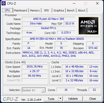 GMKtec EVO-X3 Windows 11 CPU-Z