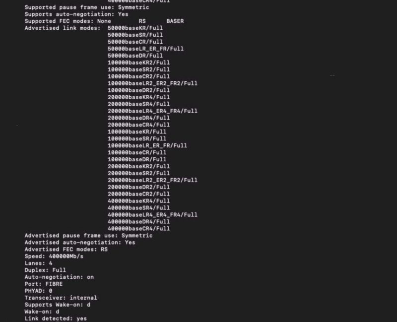 NVIDIA MMS1X00-N5400 QSFP112 1310NM 400Gbps ethtool on ConnectX-8