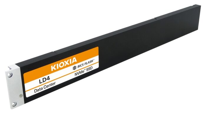 Kioxia LD4 E1.L QLC NVMe SSD Announced Kioxia LD4 E1.L SSD in slot-in orientation